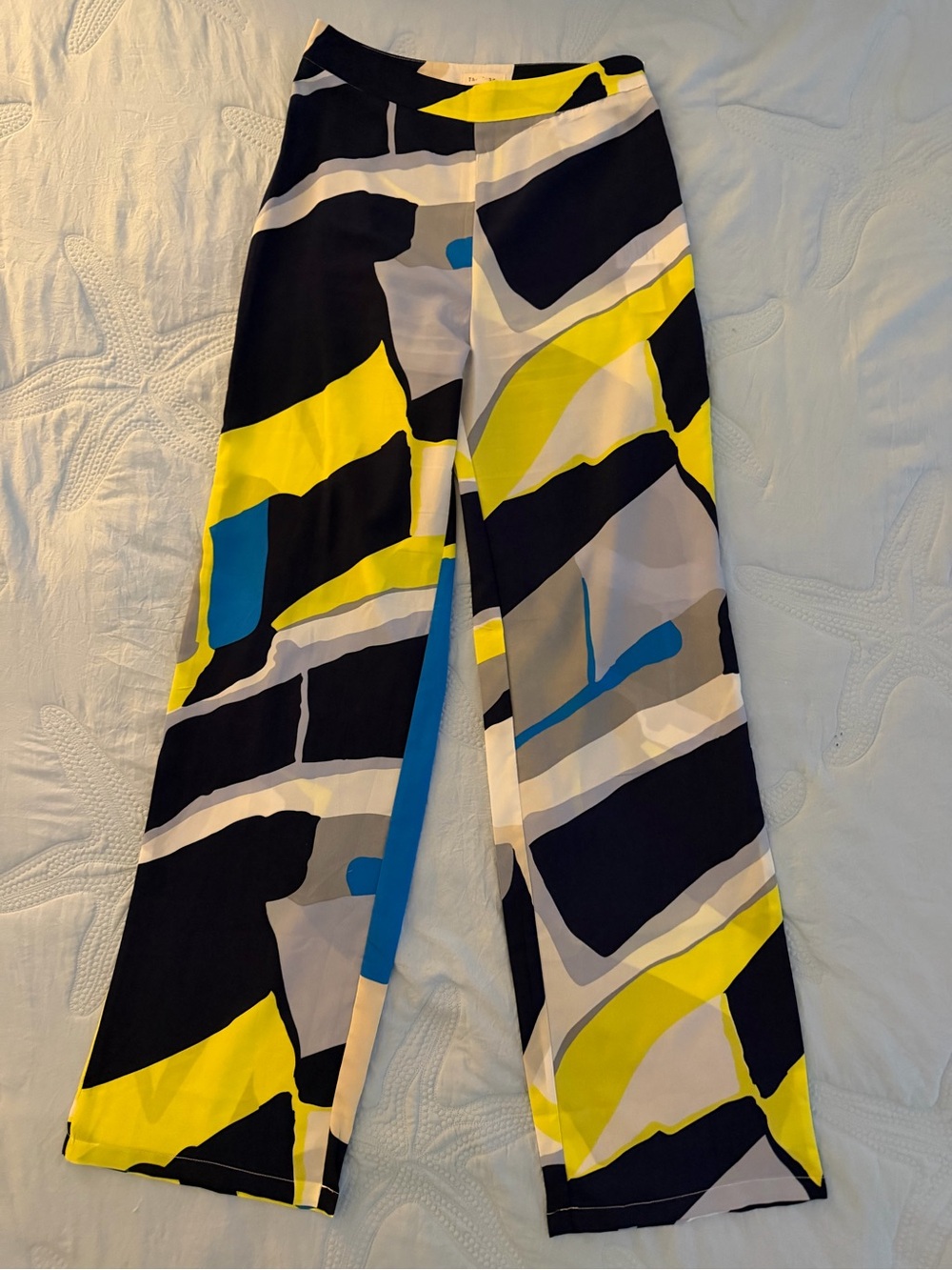 Straight-Leg Graphic Print Pants in Black, Yellow & Blue